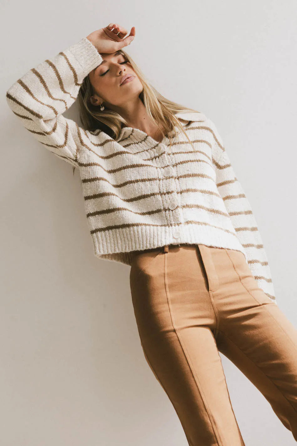Dolly Striped Knit Cardigan in Olive - FINAL SALE