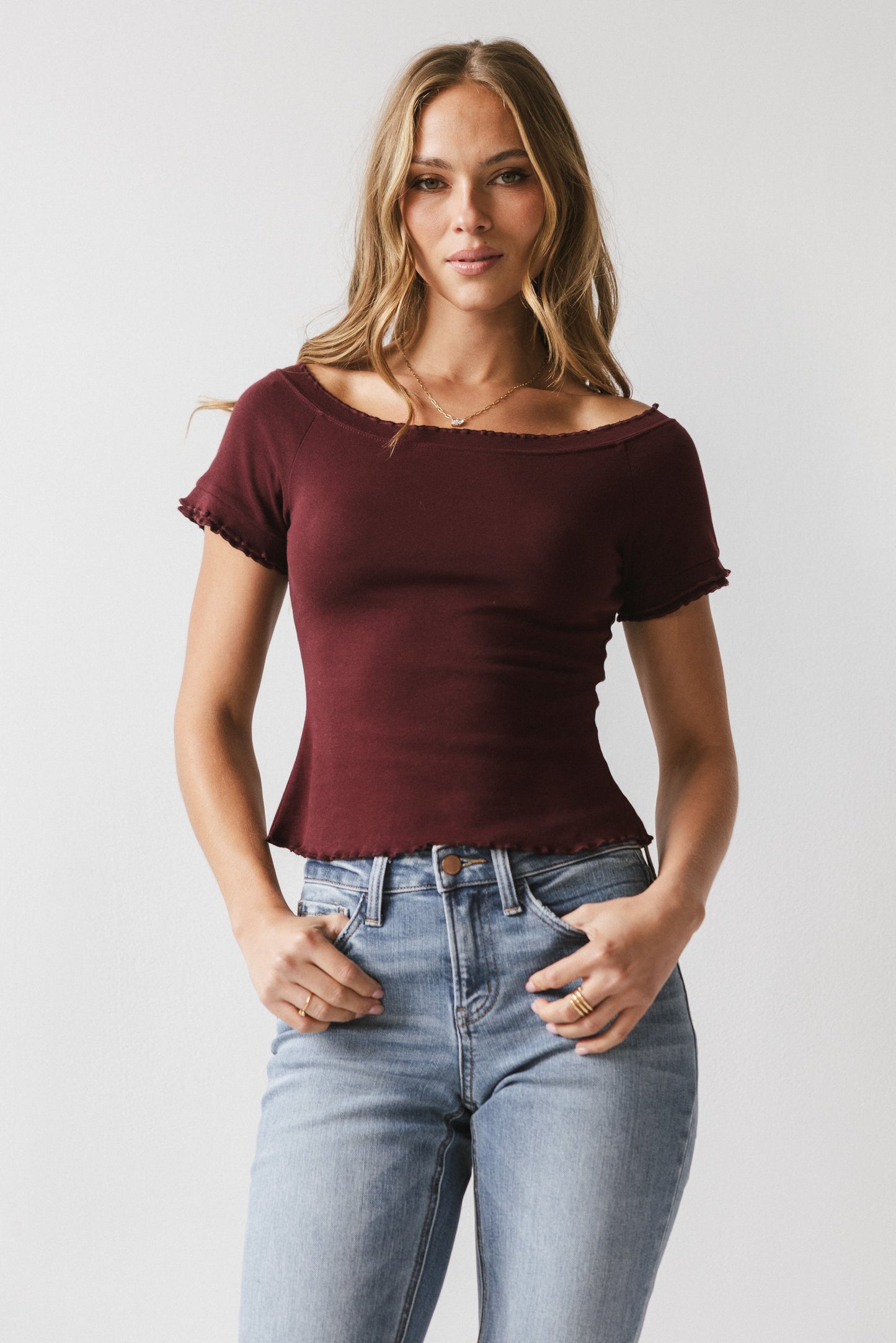 Hannah Lettuce Edge Top in Burgundy - FINAL SALE