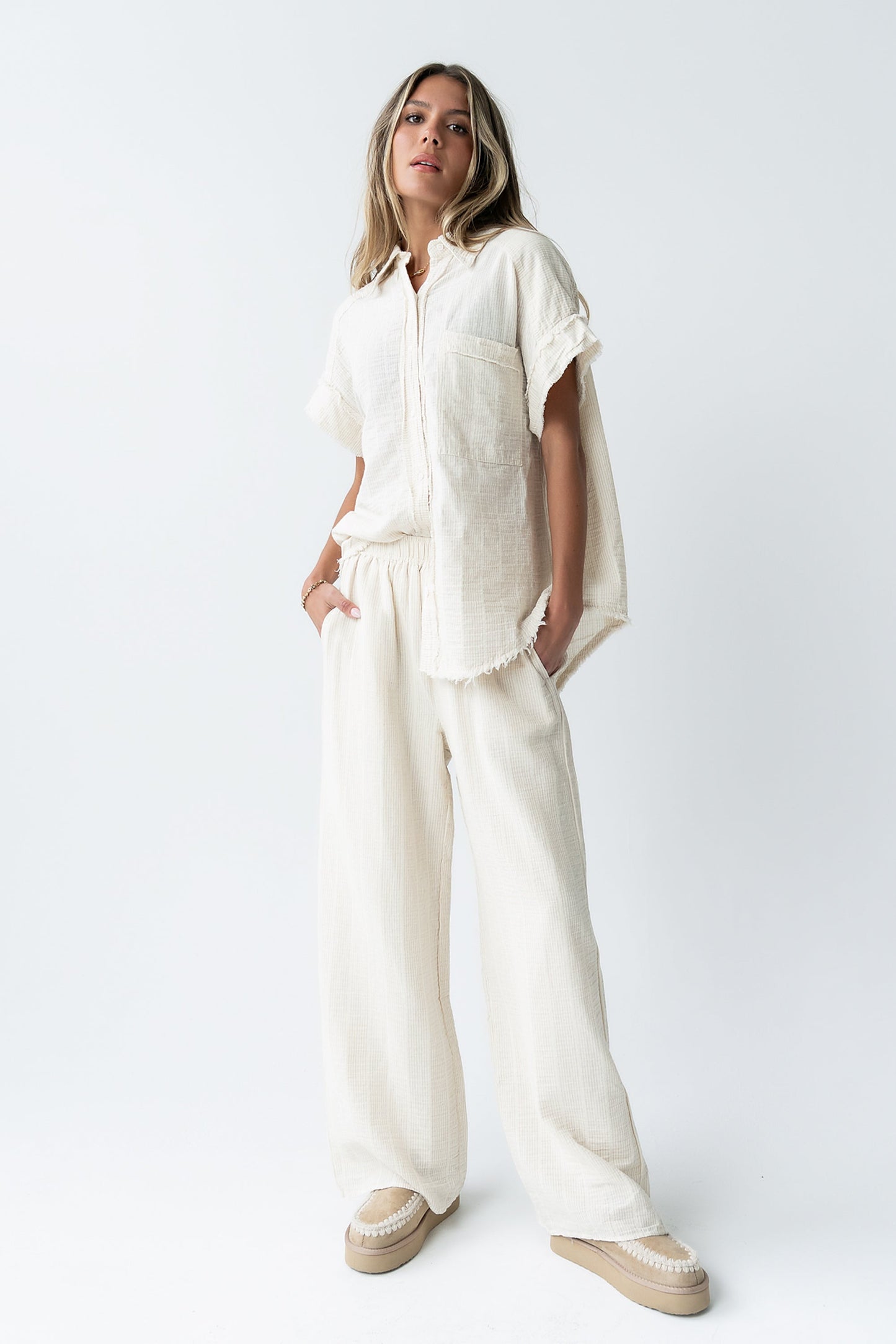 Belen Striped Wide Leg Pants in Taupe - FINAL SALE