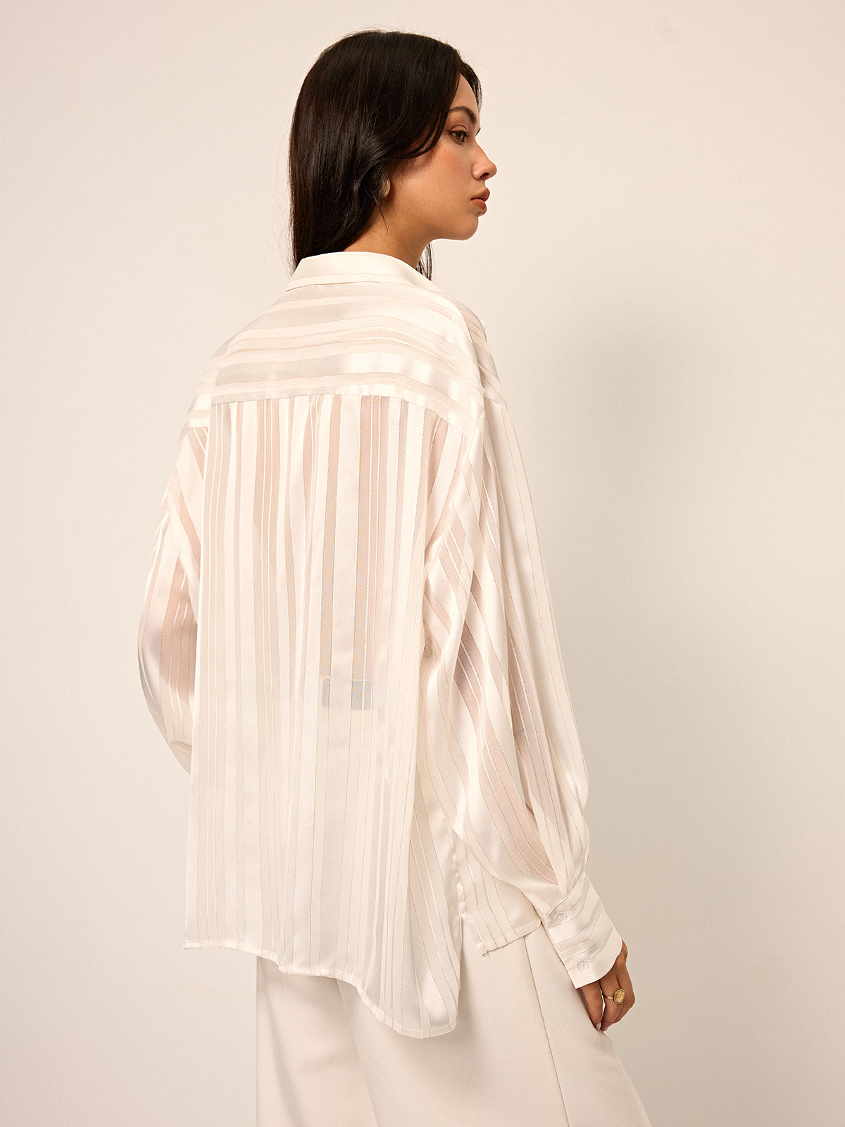 Sheer Striped Long-Sleeve Shirt