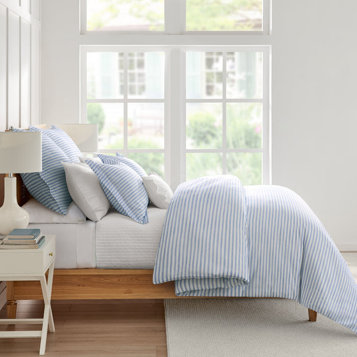 Martha Stripe Blue Dorm Duvet Cover Set