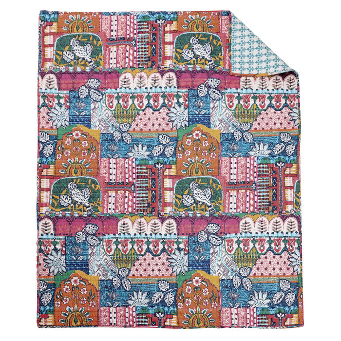 Roshita Quilted Throw featuring vibrant patchwork design and floral patterns in a versatile 50x60 inches size