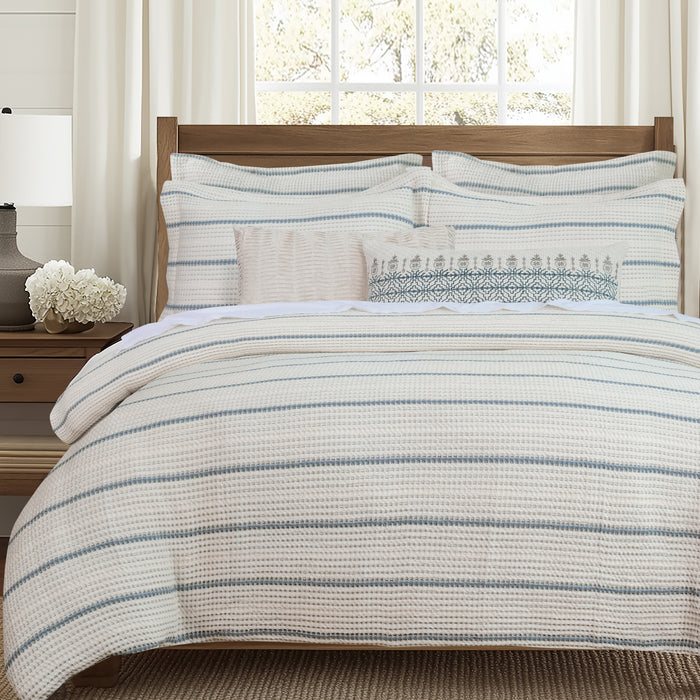 Waffle Stripe Blue Comforter Set