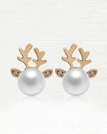 1Pair Christmas Elk Antler Shaped Pearls Earrings