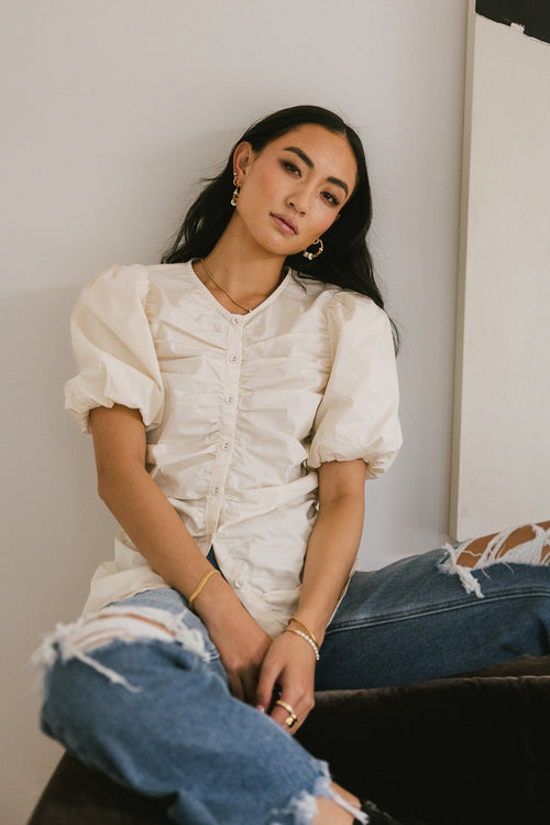 Frankie Ruched Top in Natural - FINAL SALE
