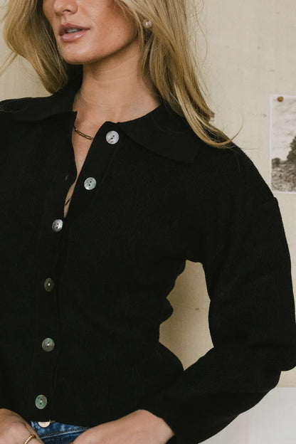 Gianna Ribbed Cardigan in Black - FINAL SALE