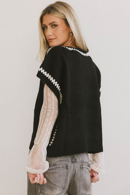 Hazel Embroidered Sweater Top in Black - FINAL SALE