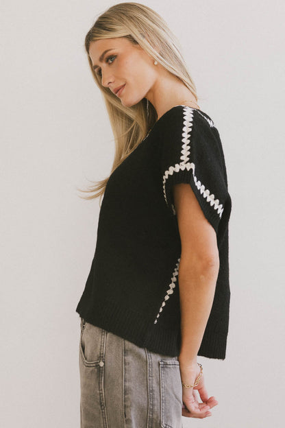 Hazel Embroidered Sweater Top in Black - FINAL SALE