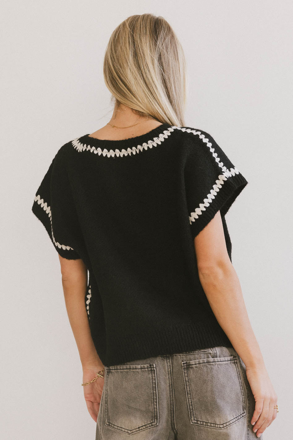 Hazel Embroidered Sweater Top in Black - FINAL SALE