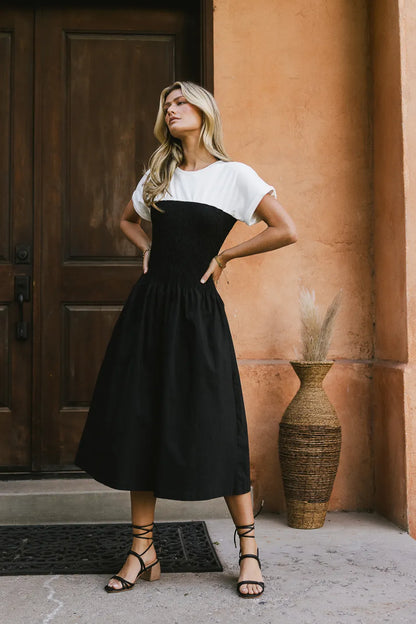 Florence Smocked Midi Dress in Black - FINAL SALE