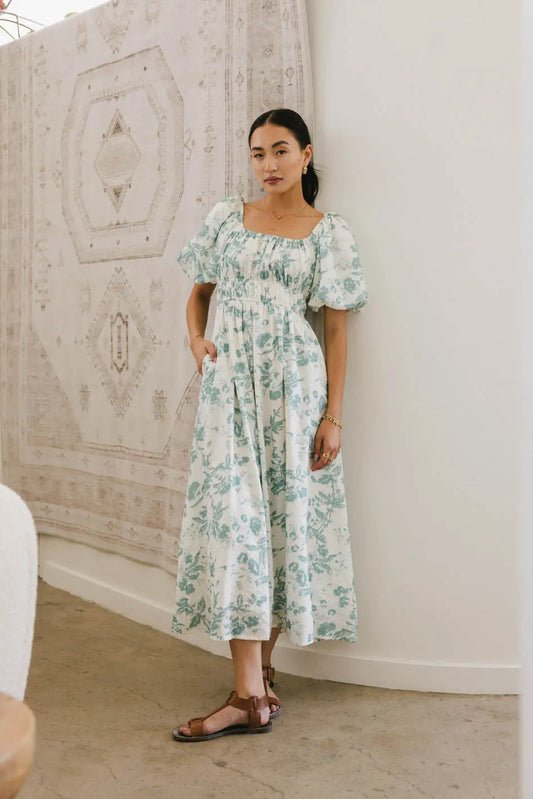 Dorothea Floral Midi Dress in Teal - FINAL SALE