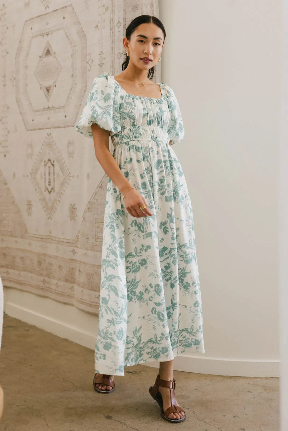 Dorothea Floral Midi Dress in Teal - FINAL SALE