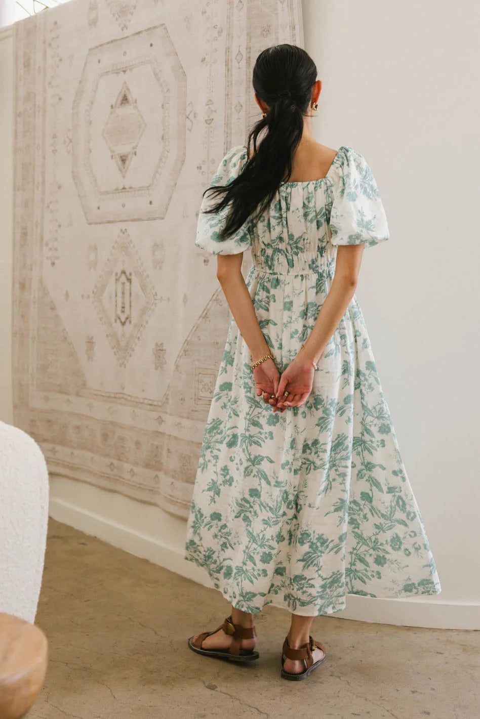 Dorothea Floral Midi Dress in Teal - FINAL SALE
