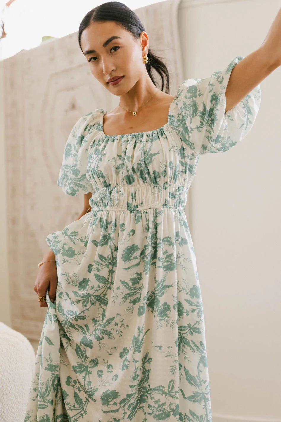 Dorothea Floral Midi Dress in Teal - FINAL SALE