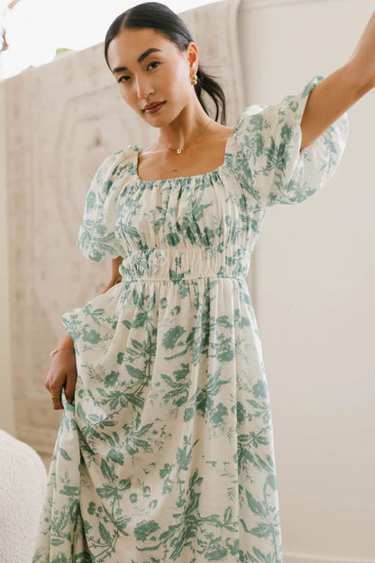 Dorothea Floral Midi Dress in Teal - FINAL SALE