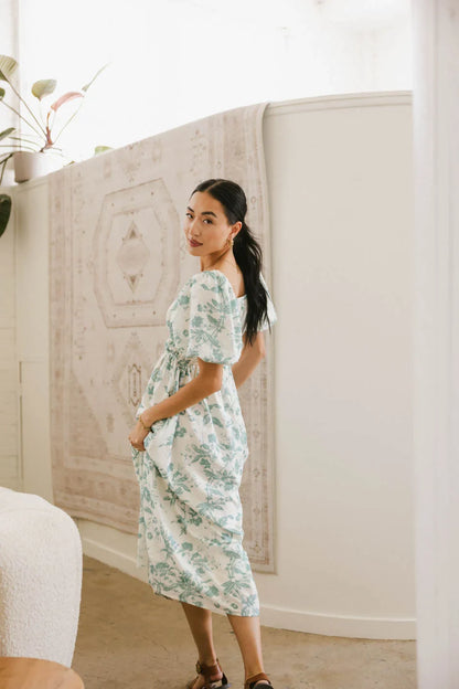 Dorothea Floral Midi Dress in Teal - FINAL SALE