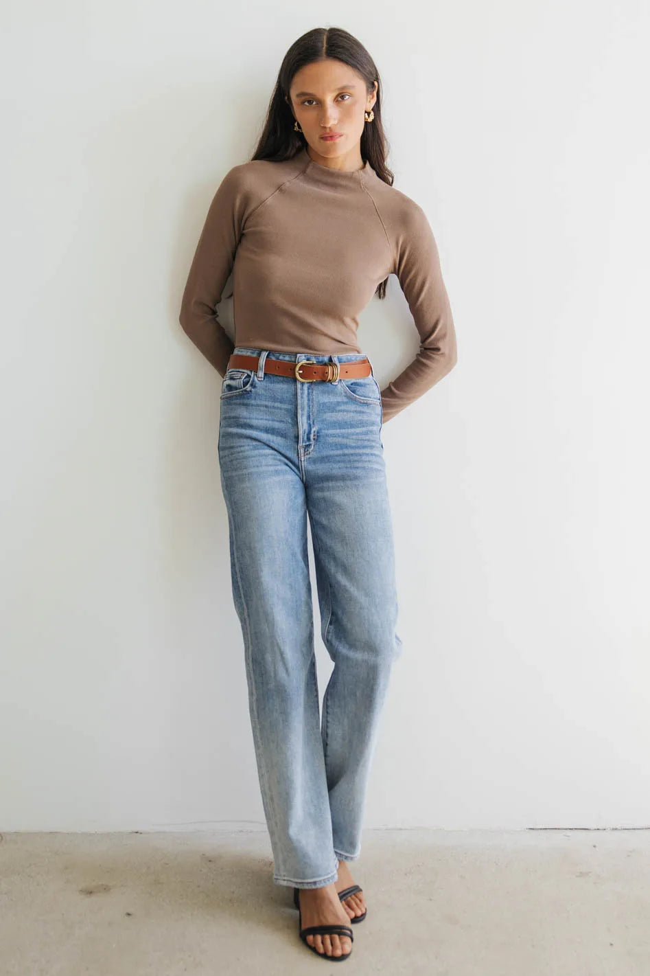 Amaya Mock Neck Top in Mocha - FINAL SALE