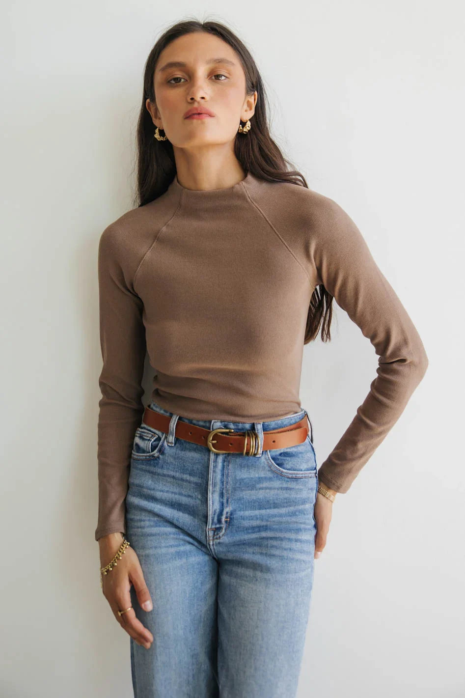 Amaya Mock Neck Top in Mocha - FINAL SALE