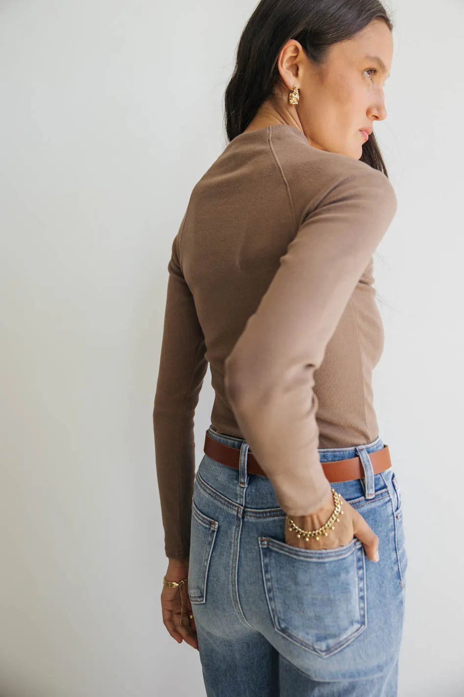Amaya Mock Neck Top in Mocha - FINAL SALE