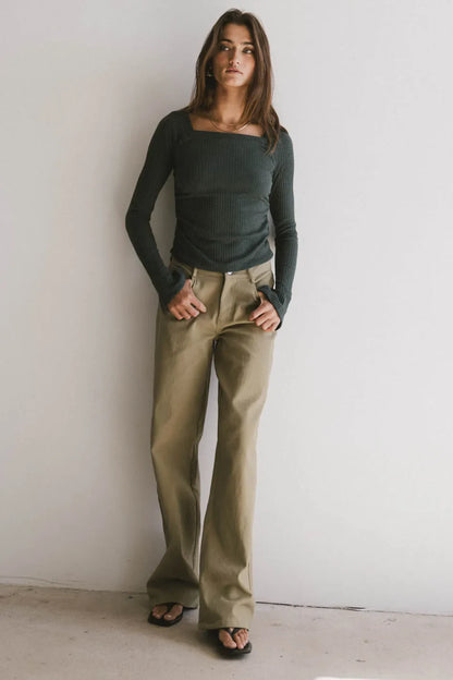 Cosette Ribbed Ruched Top in Teal - FINAL SALE