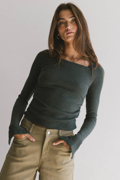 Cosette Ribbed Ruched Top in Teal - FINAL SALE