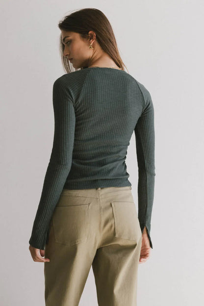 Cosette Ribbed Ruched Top in Teal - FINAL SALE