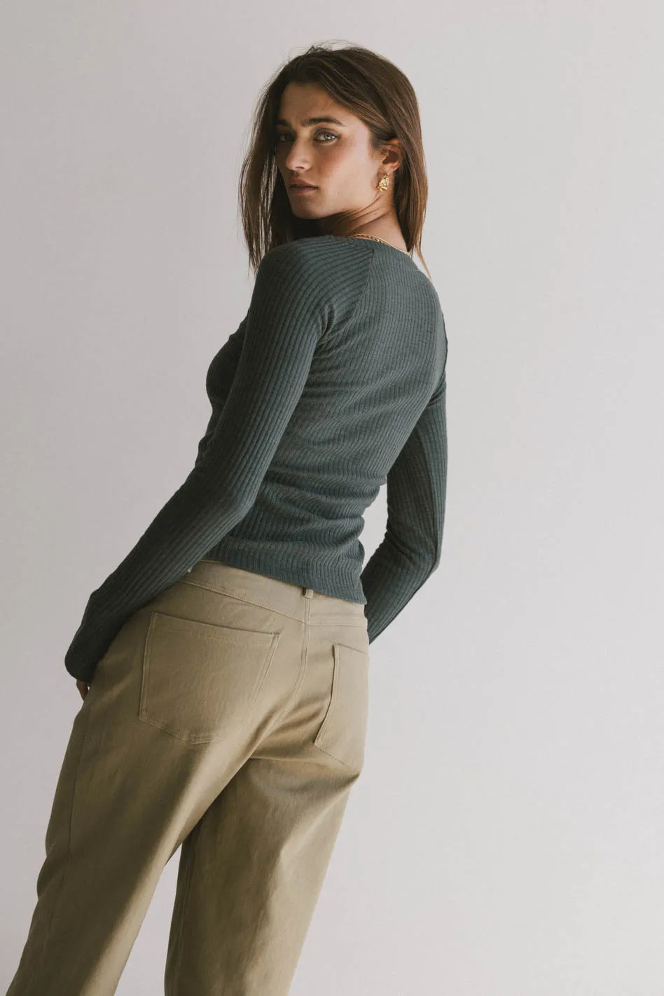 Cosette Ribbed Ruched Top in Teal - FINAL SALE