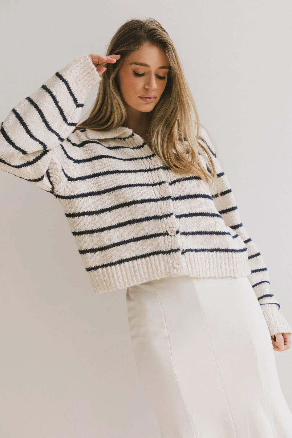 Dolly Striped Knit Cardigan in Navy - FINAL SALE