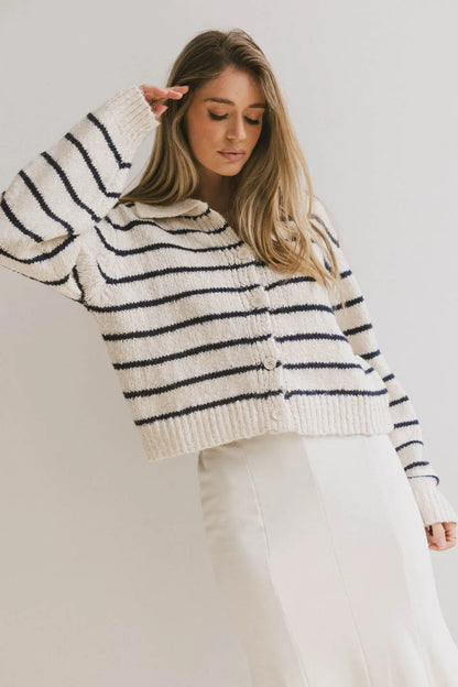 Dolly Striped Knit Cardigan in Navy - FINAL SALE