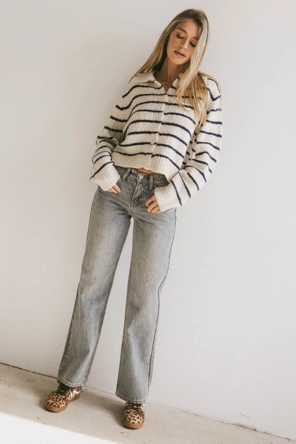 Dolly Striped Knit Cardigan in Navy - FINAL SALE