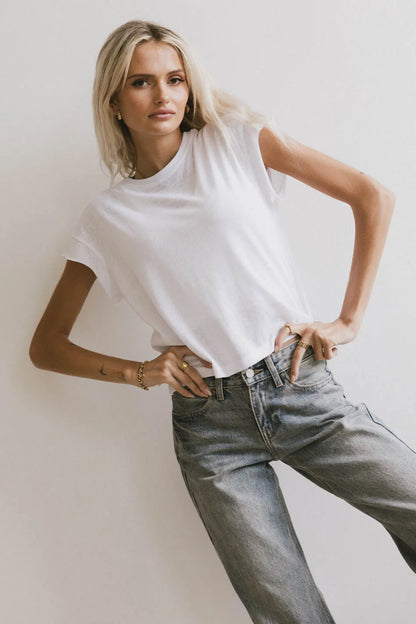 Harry Cutoff Top in White - FINAL SALE