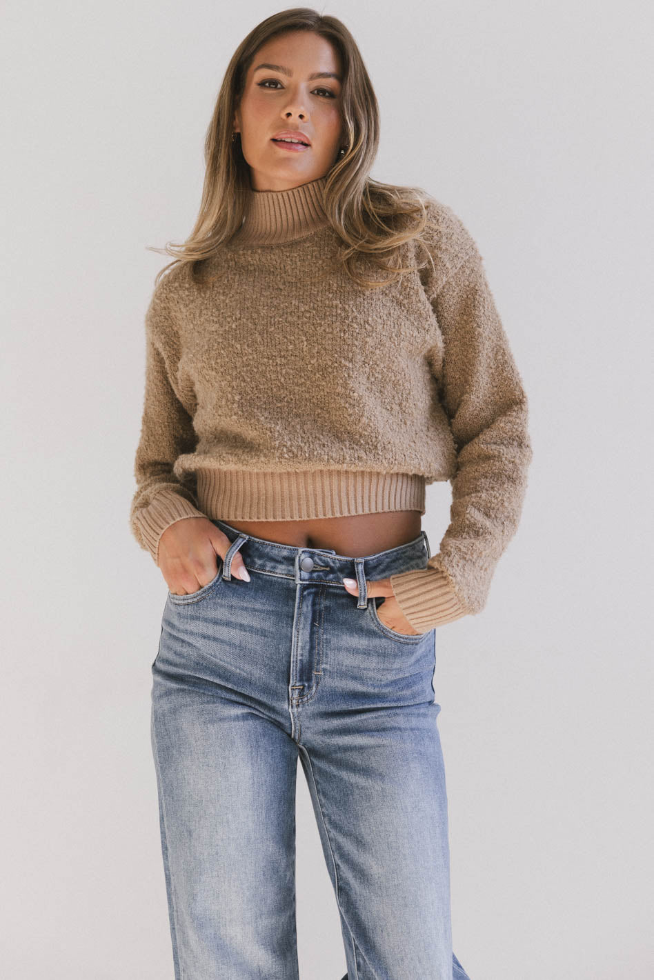 Eloise Mock Neck Sweater in Taupe - FINAL SALE