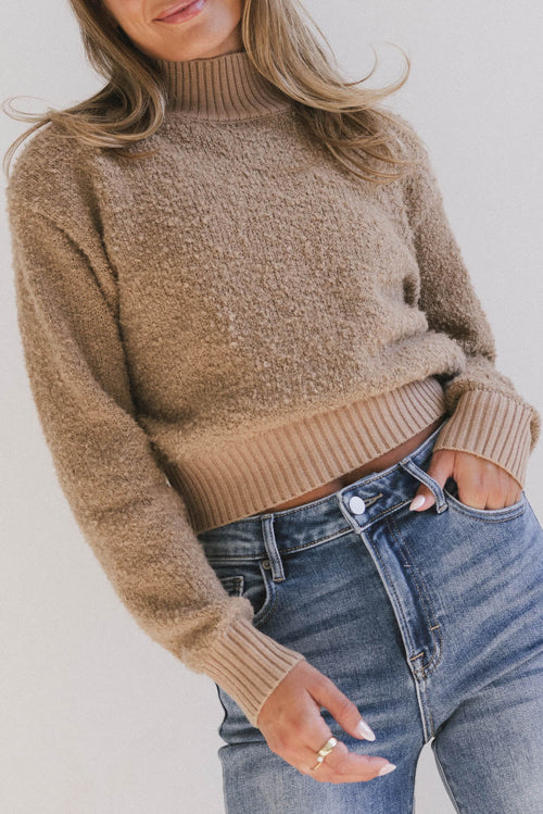 Eloise Mock Neck Sweater in Taupe - FINAL SALE