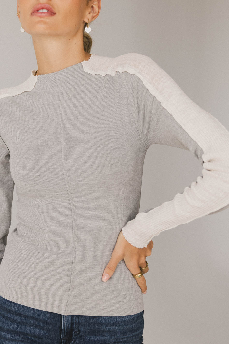 Cleo Ribbed Top in Grey - FINAL SALE