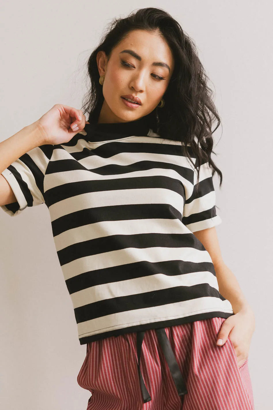 Grenna Striped Top in Black - FINAL SALE
