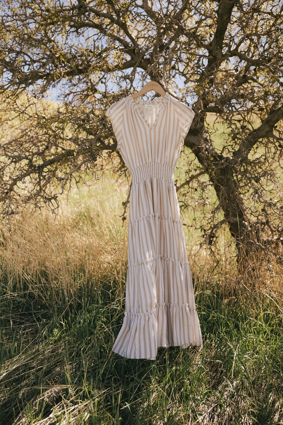 Claire Striped Maxi Dress in Taupe - FINAL SALE