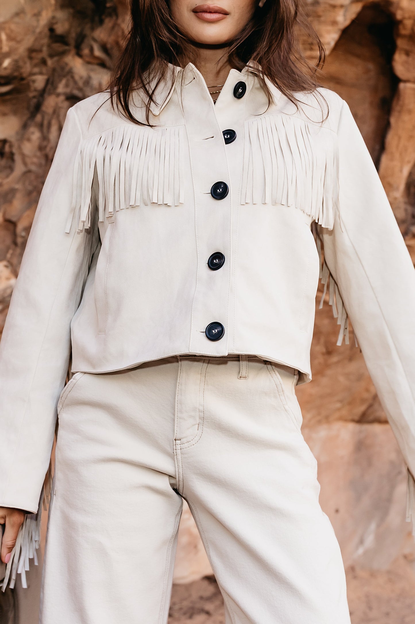 Bridget Fringe Jacket in Bone - FINAL SALE