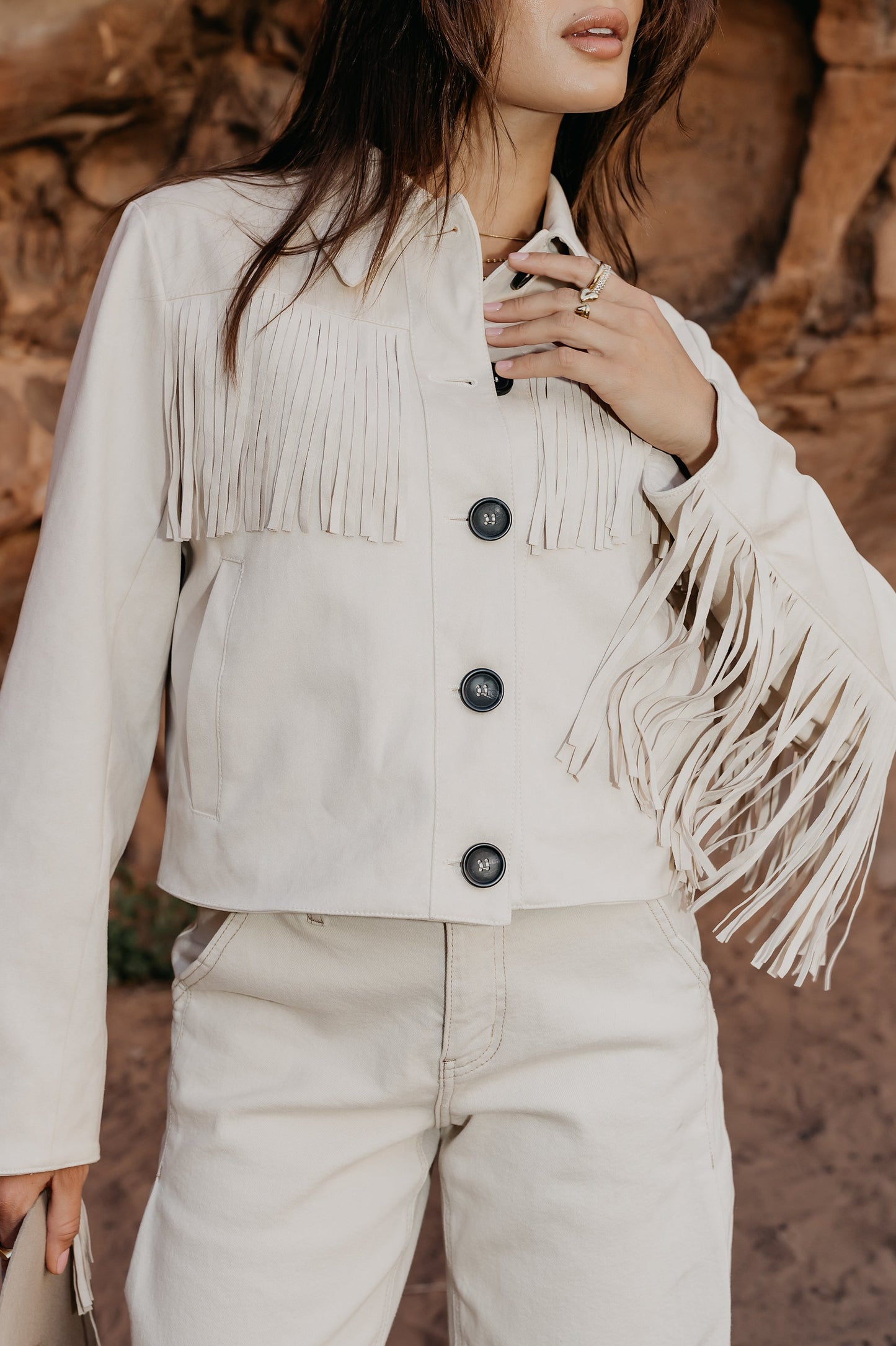 Bridget Fringe Jacket in Bone - FINAL SALE