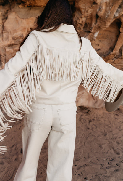 Bridget Fringe Jacket in Bone - FINAL SALE