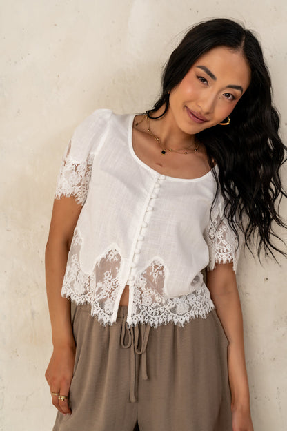 Angel Lace Trim Blouse in White - FINAL SALE