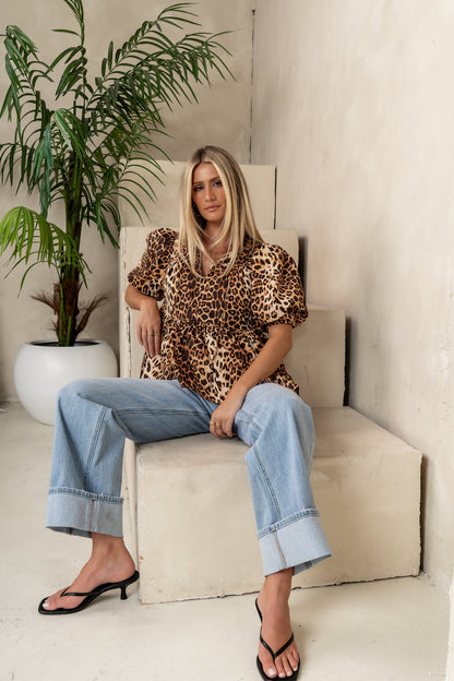 Blakely Leopard Peplum Blouse - FINAL SALE