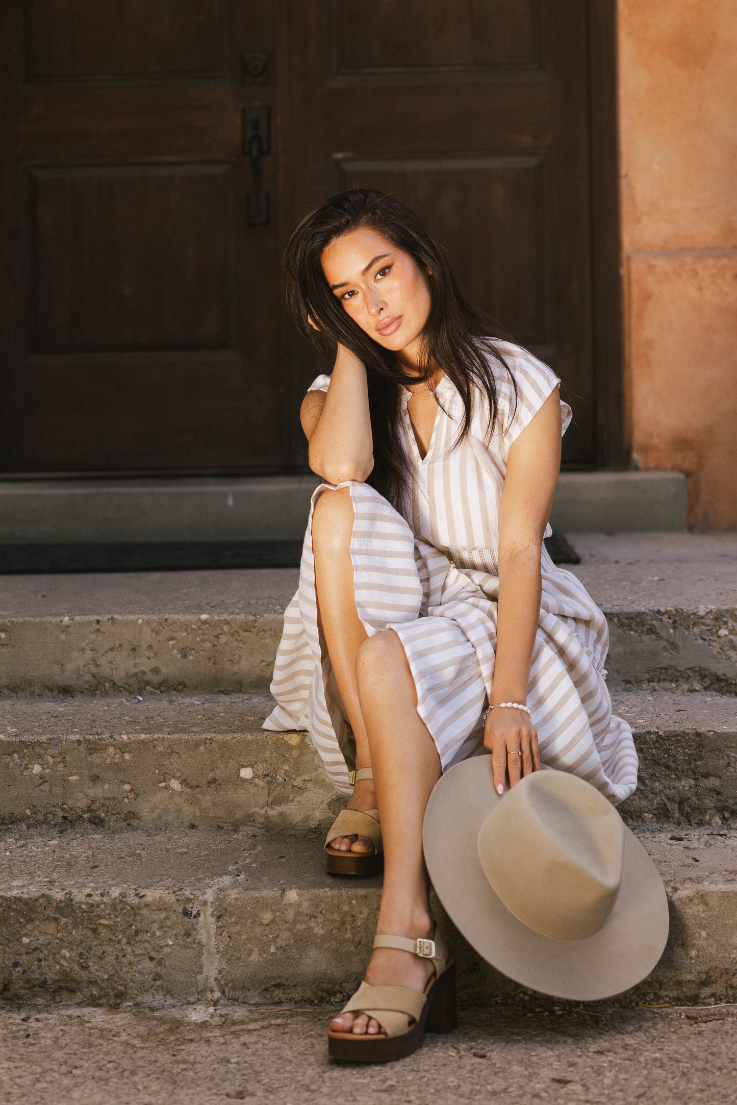 Claire Striped Maxi Dress in Taupe - FINAL SALE