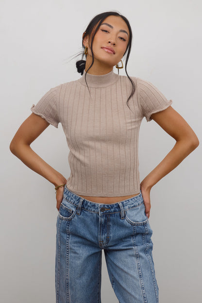 Amara Ribbed Top in Taupe - FINAL SALE