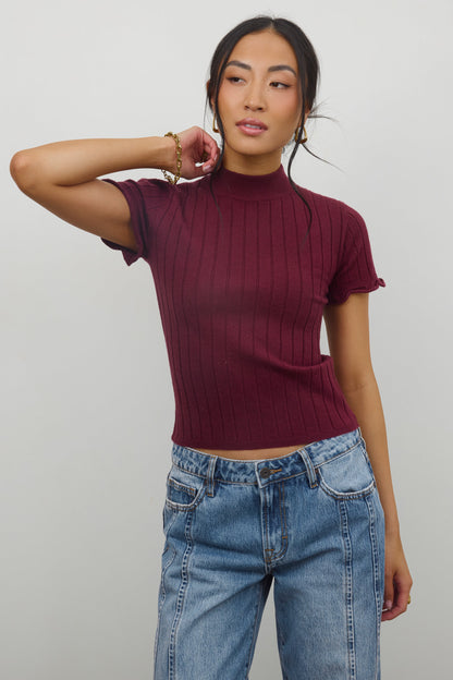 Amara Ribbed Top in Burgundy - FINAL SALE