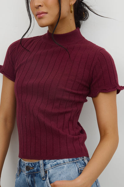 Amara Ribbed Top in Burgundy - FINAL SALE