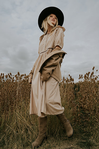 Berlin Corduroy Baby Doll Midi Dress in Taupe - FINAL SALE