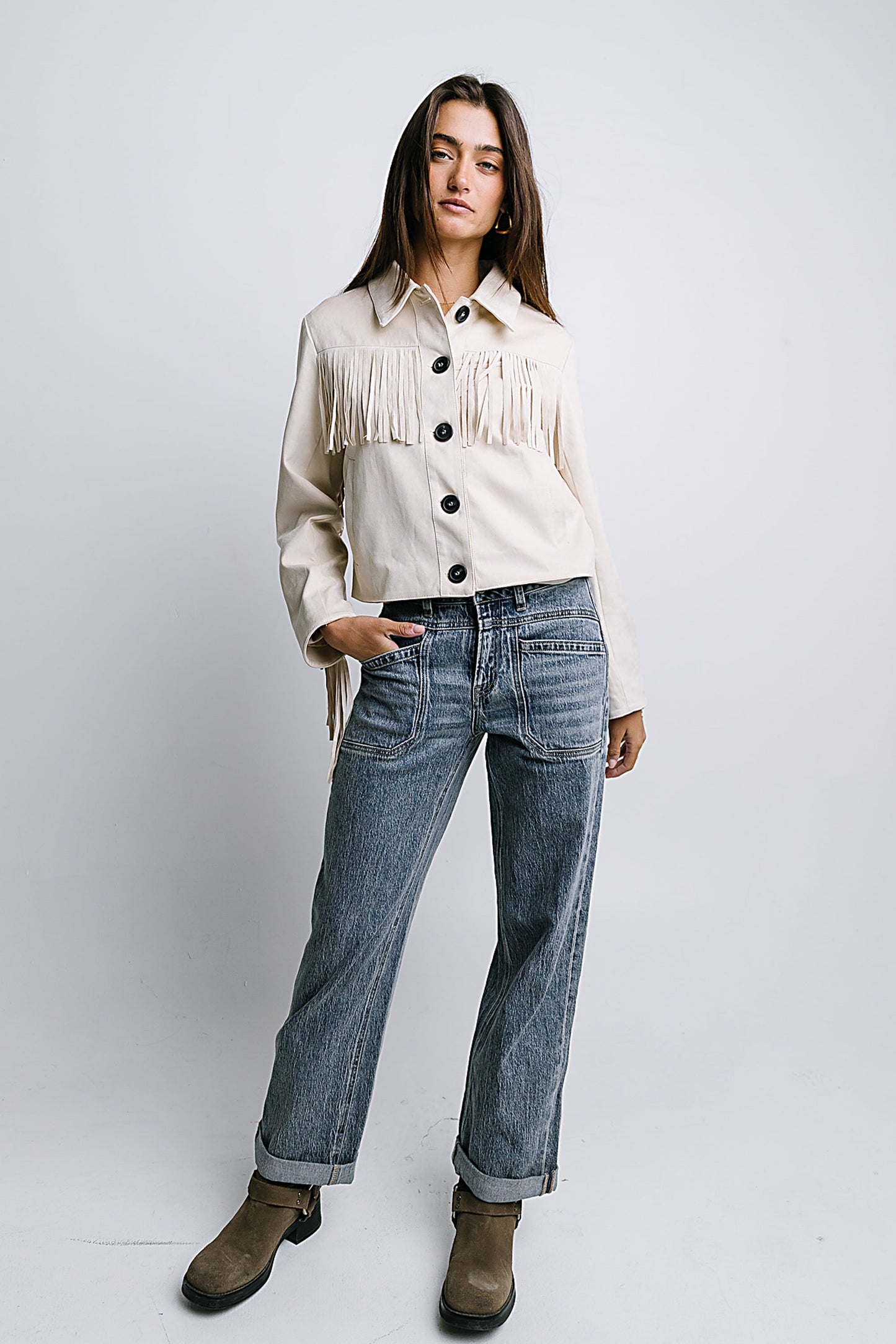 Bridget Fringe Jacket in Bone - FINAL SALE