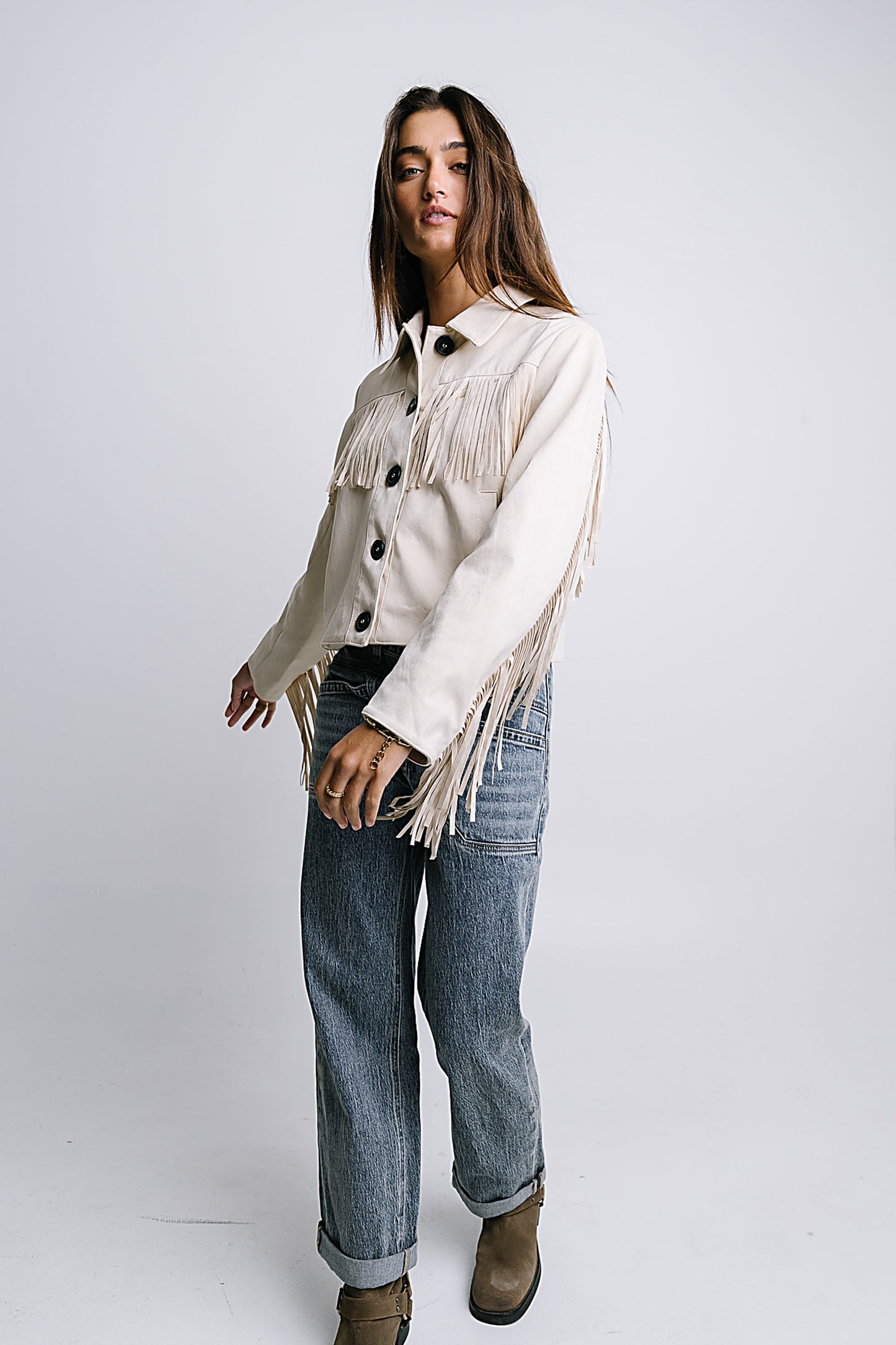 Bridget Fringe Jacket in Bone - FINAL SALE