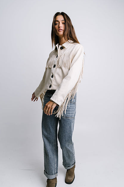 Bridget Fringe Jacket in Bone - FINAL SALE