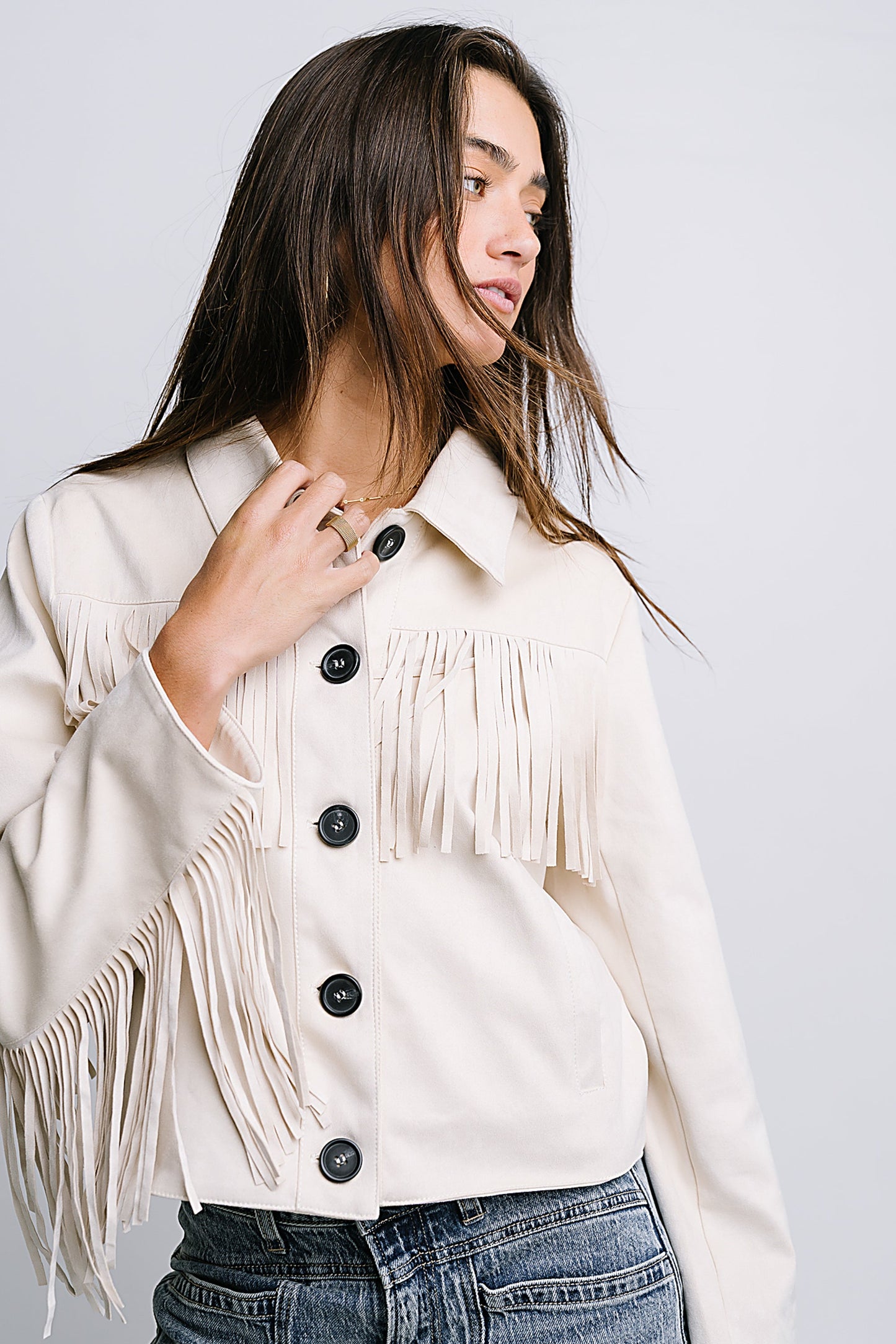 Bridget Fringe Jacket in Bone - FINAL SALE